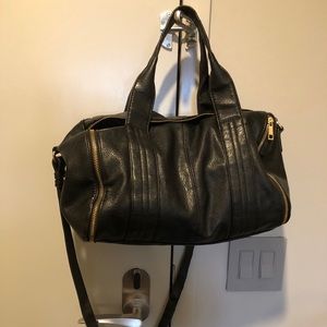Black Faux Leather Purse with Gold Zippers